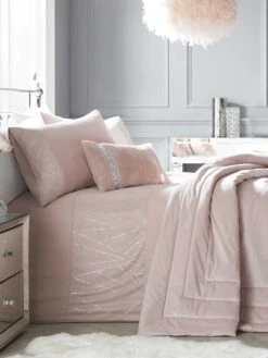 By Caprice Home Lucille - Velvet Sequin Trim Duvet Cover Set Blush