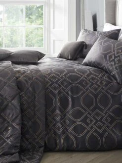 Laurence Llewelyn-Bowen Tie The Knot Luxe - Metallic Jacquard Duvet Cover Set Slate & Gold