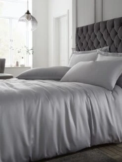 Catherine Lansfield Bedding Silky Soft Satin Grey Duvet Cover Set