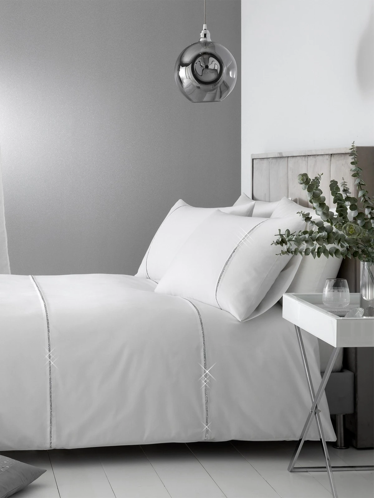 Catherine Lansfield Bedding Sparkle Bands White Duvet Cover Set 3 Catherine Lansfield Bedding Sparkle Bands White Duvet Cover Set