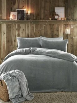 Grey Teddy Fleece Duvet Set