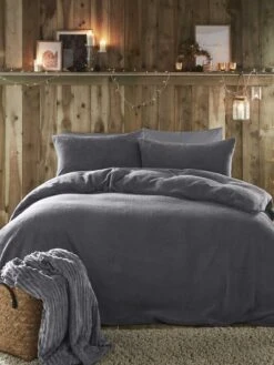 Charcoal Teddy Fleece Duvet Set