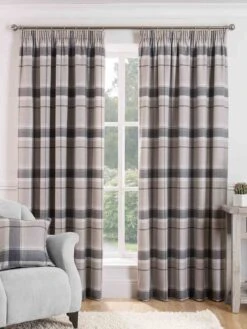 Natural Highland Brushed Check Pencil Pleat Curtains