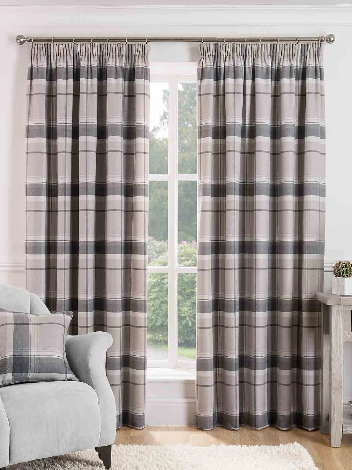 Natural Highland Brushed Check Pencil Pleat Curtains 3 Natural Highland Brushed Check Pencil Pleat Curtains