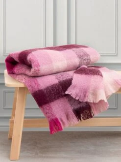 Purple Brushed Check Throw