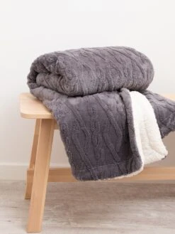 Grey Cable Sherpa Throw