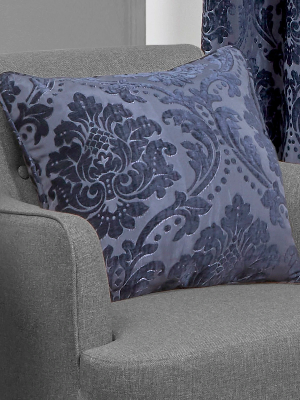 Navy Valencia Jacquard Large Cushion 3 Navy Valencia Jacquard Large Cushion